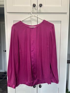 💎 Lafayette 148 New York Magenta Silk Long-Sleeve Blouse- 14